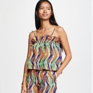 Stella Jean Printed Sleeveless Ruffle Crop Top Orange Blue Casual Summer